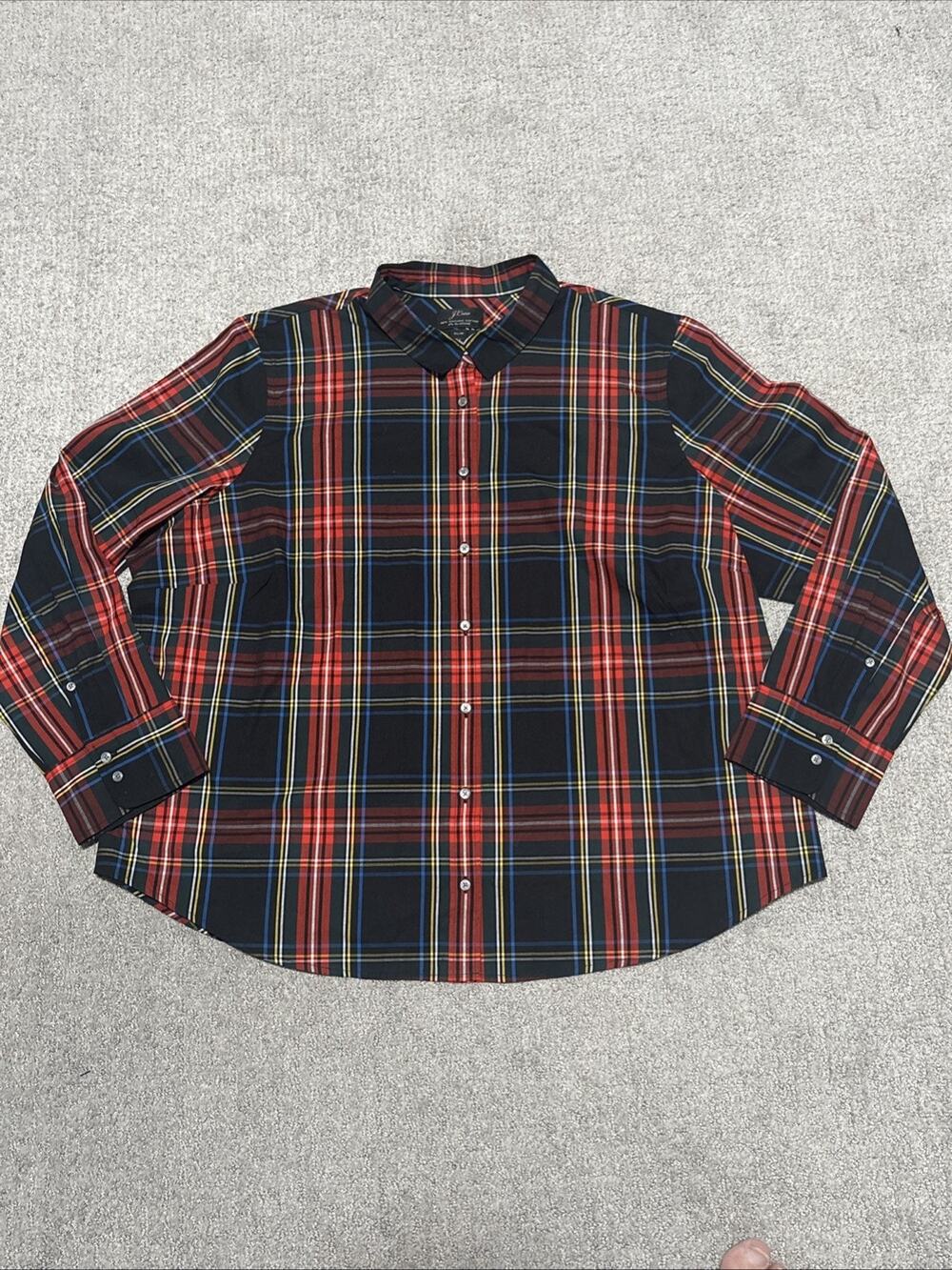 J.Crew Slim Stretch Perfect Shirt Black Stewart Tartan Plaid Button Down Size 24